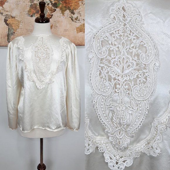 Vintage Tops - Vtg 80s lace front button back blouse - Scott McClintock brand